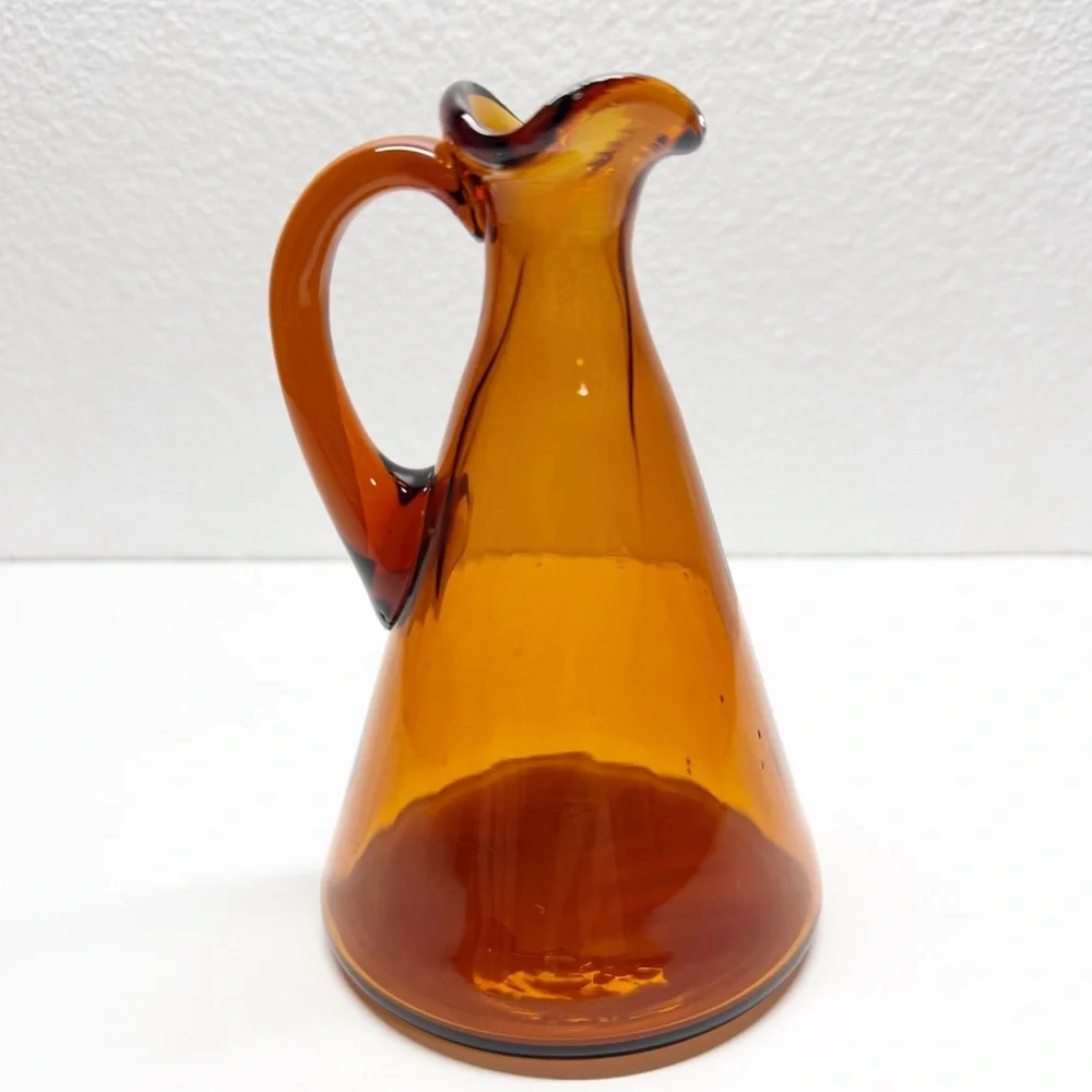 Vintage Brown Glass Fluted Pitcher Bud Vase